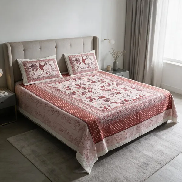 Red_Floral_Print_Double_Bedsheet_With_Pillow_Covers