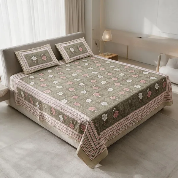 Green_Floral_Print_Double_Bedspread