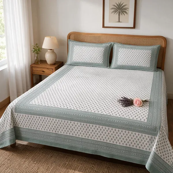 Botanical_Print_Double_Bedsheet_With_Pillow_Covers
