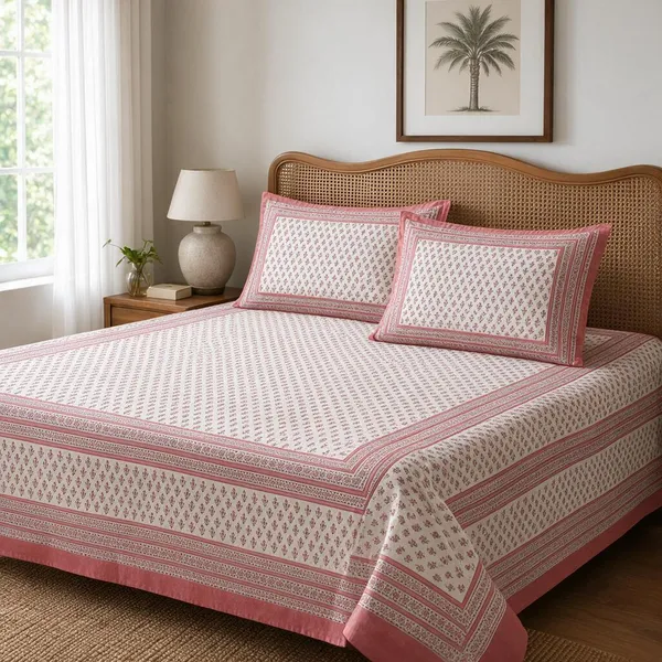 Floral_Printed_Pink_King_Size_Bedsheet_With_Pillow_Covers
