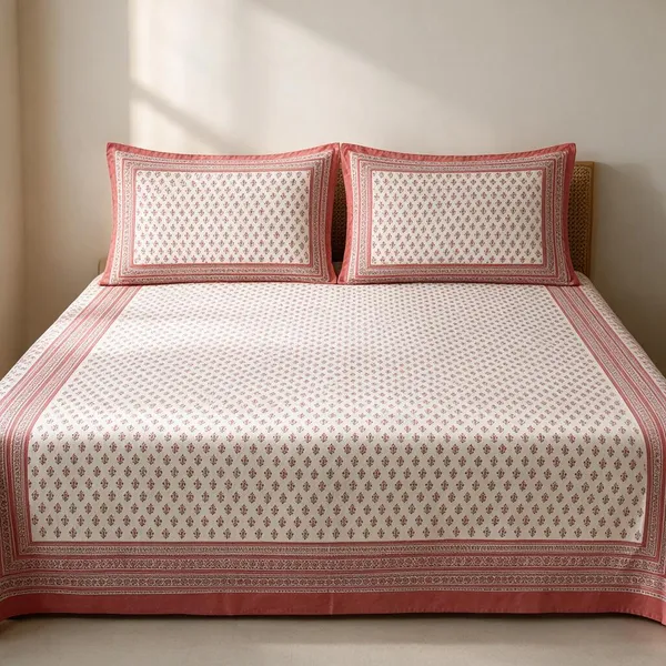 Floral_Printed_Pink_King_Size_Bedsheet_With_Pillow_Covers