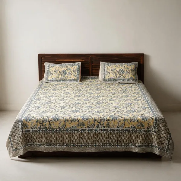Yellow_Floral_Print_Bedsheet_Set