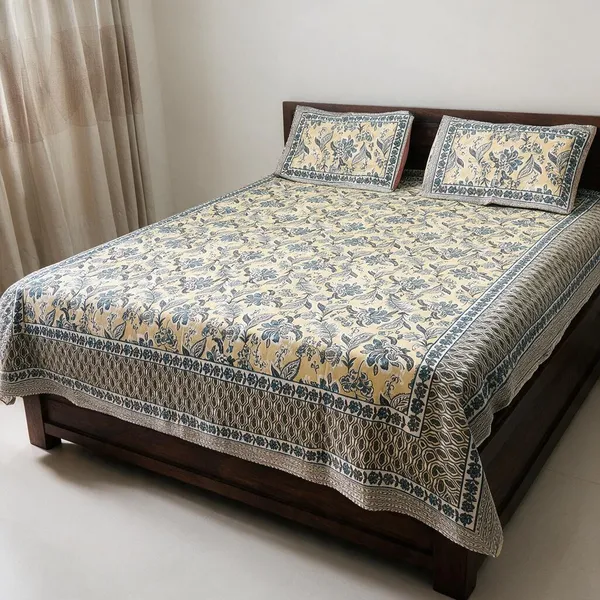 Yellow_Floral_Print_Bedsheet_Set