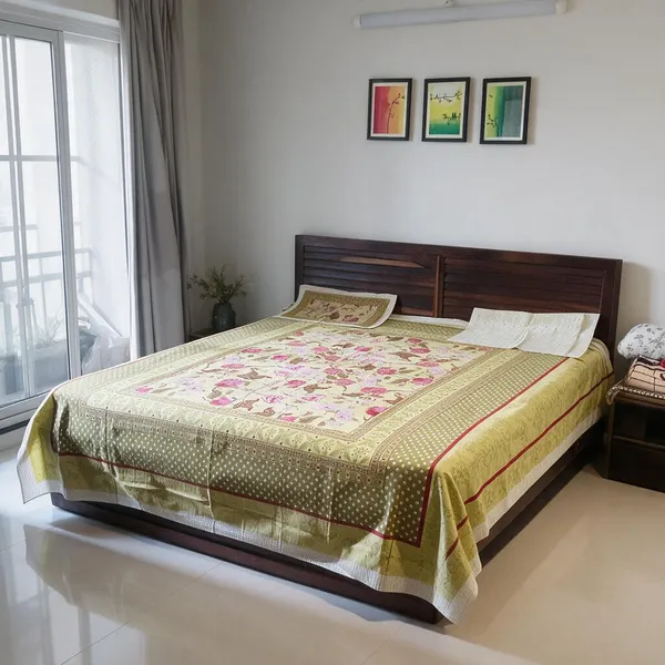 Green_Floral_Print_Double_Bedsheet