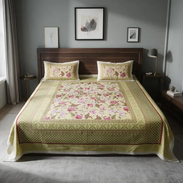 Green_Floral_Print_Double_Bedsheet
