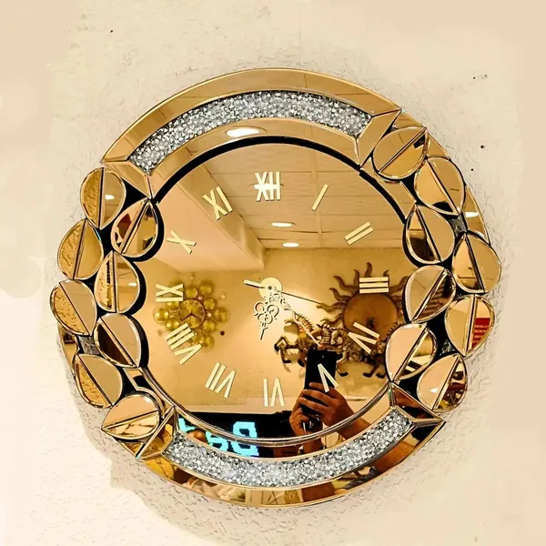 Leaf_Style_With_Diamond_Crystal_Wall_Mirror_Clock