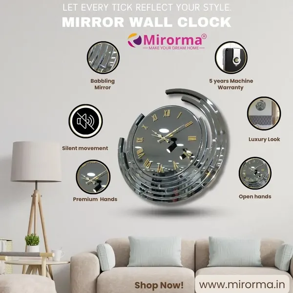 Eclips_Moon_Mirror_Wall_Clock_Roman_Stylish_Grey