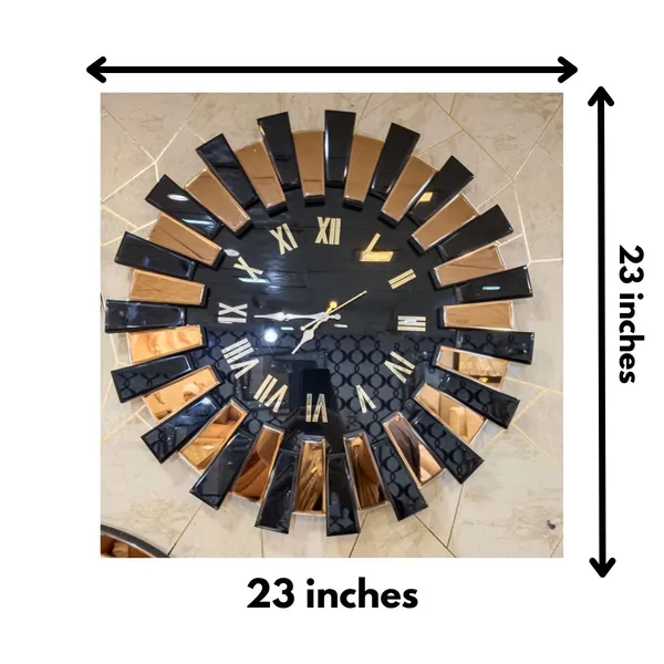 Sun_Brown_Stylish_Mirror_Wall_Clock_Gold_Black