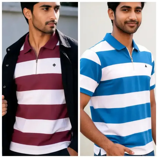 Blue_And_Red_Cotton_Striped_Regular_Fit_Polo_T-Shirt_For_Men_Pack_Of_2
