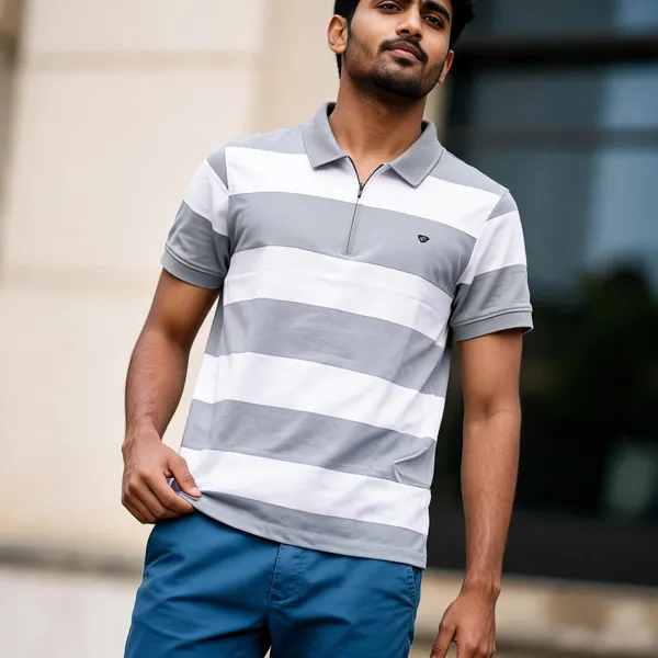 White_And_Light_Grey_Cotton_Striped_Relaxed_Fit_Polo_T-Shirt_For_Men