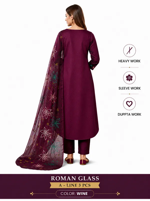 Wine_Roman_Silk_A-Line__Knee_length_3_Piece_Suit_For_Women
