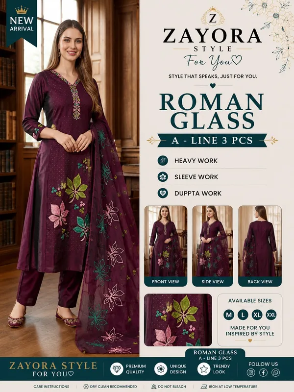 Wine_Roman_Silk_A-Line__Knee_length_3_Piece_Suit_For_Women