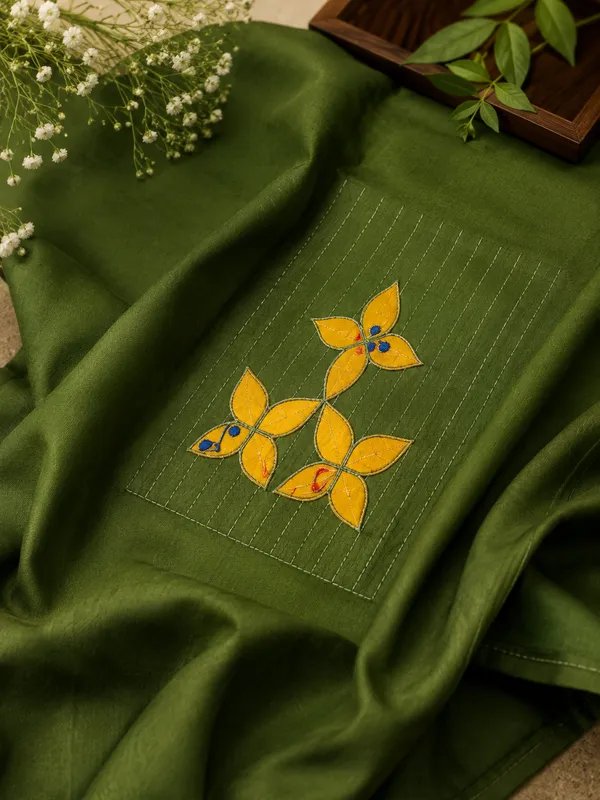 Olive_Green_Dabu_Cotton_Applique__Knee_length_Short_Kurti_For_Women