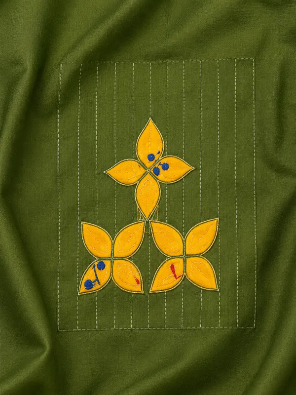 Olive_Green_Dabu_Cotton_Applique__Knee_length_Short_Kurti_For_Women