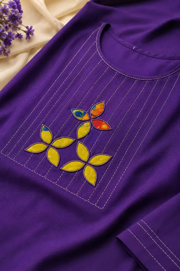Royal_Purple_Dabu_Cotton__Knee_length_Short_Kurti_For_Women