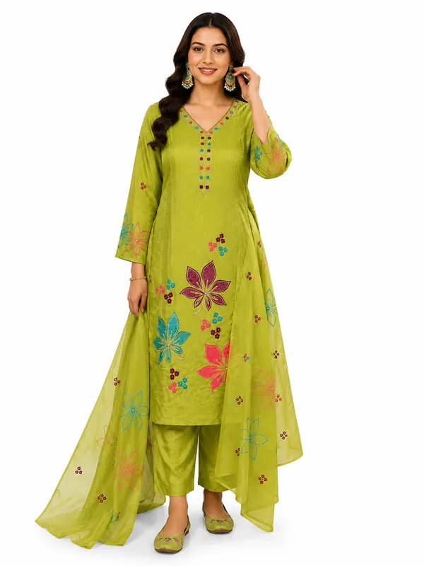 Mehndi_Green_Roman_Silk_A-Line__Knee_length_3_Piece_Suit_For_Women