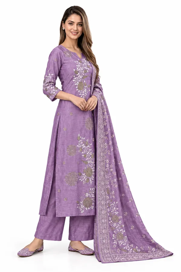 Purple_Roman_Silk_Heavy__Knee_length_3_Piece_Suit_For_Women