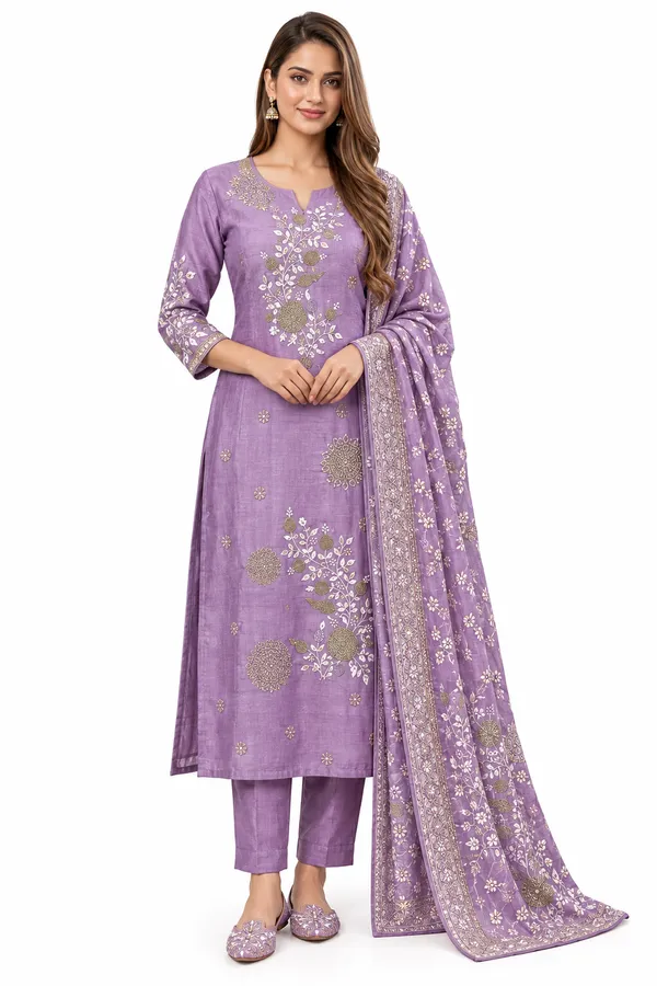 Purple_Roman_Silk_Heavy__Knee_length_3_Piece_Suit_For_Women
