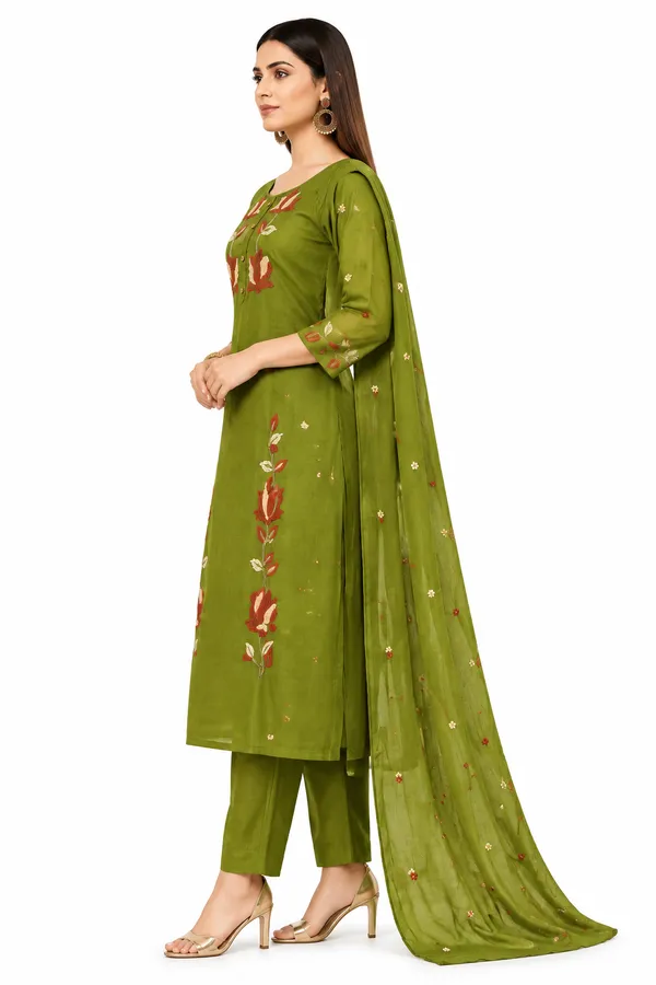 Green_Mull_Chanderi__Knee_length_3_Piece_Suit_For_Women