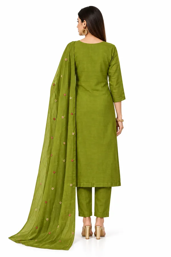 Green_Mull_Chanderi__Knee_length_3_Piece_Suit_For_Women