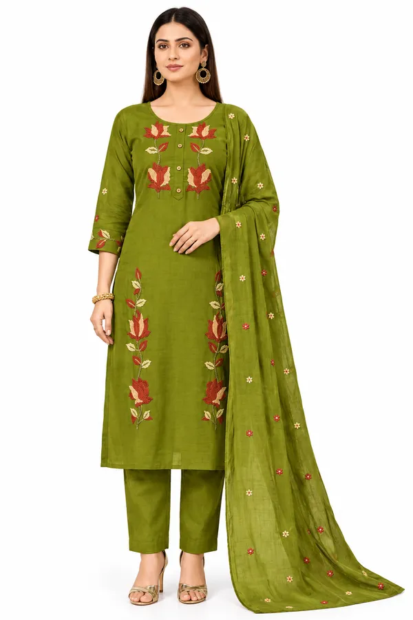 Green_Mull_Chanderi__Knee_length_3_Piece_Suit_For_Women