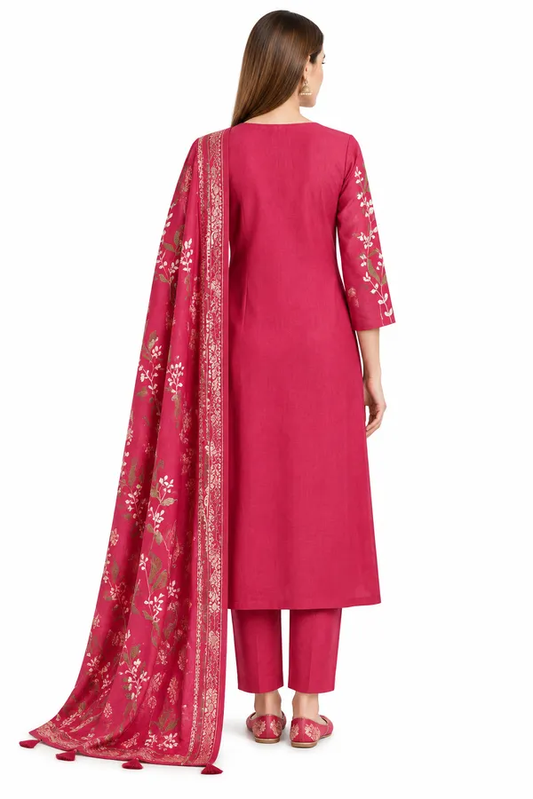 Pink_Roman_Silk_Heavy__Knee_length_3_Piece_Suit_For_Women