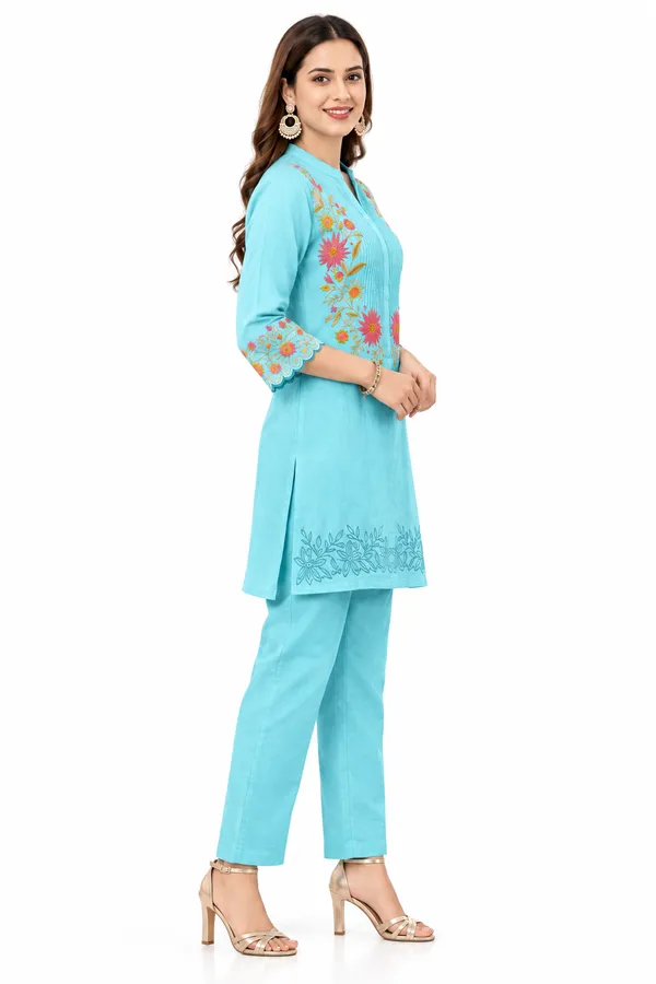 Sky_Blue_Cotton__Knee_length_Co-Ord_Set_For_Women