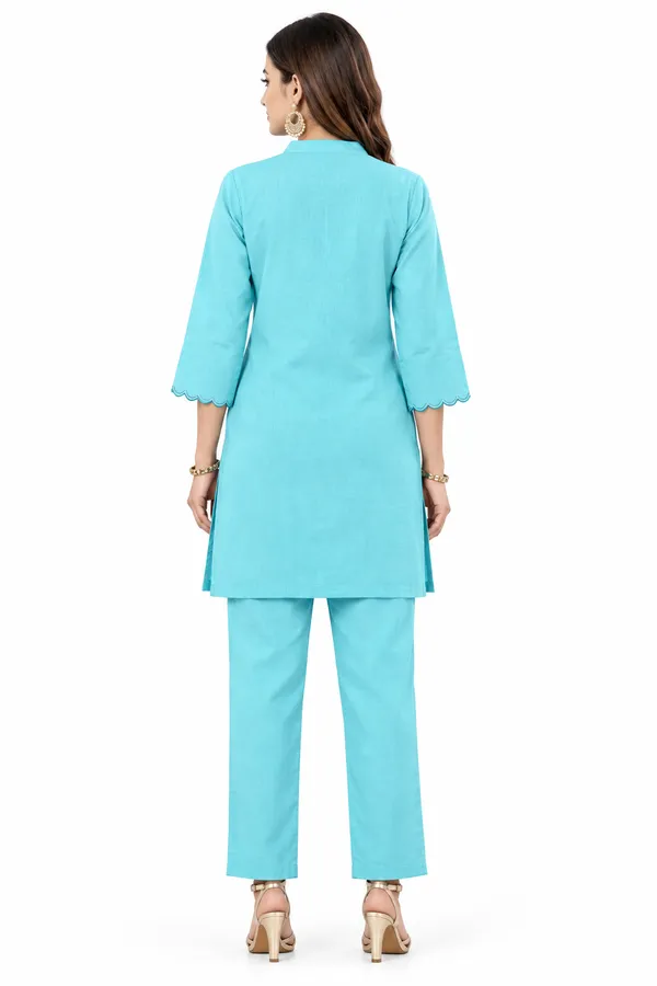 Sky_Blue_Cotton__Knee_length_Co-Ord_Set_For_Women