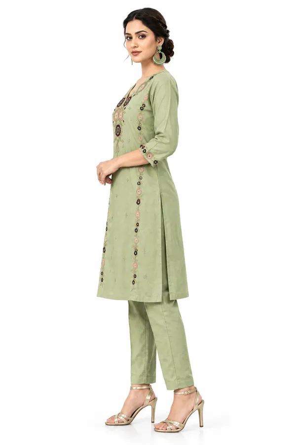 Sage_Green_Roman_Silk__Knee_length_Co-Ord_Set_For_Women