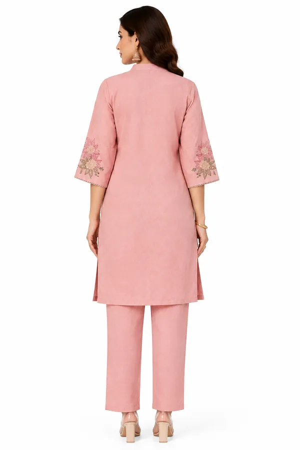 Dusty_Pink_Roman_Silk_Heavy__Knee_length_Co-Ord_Set_For_Women