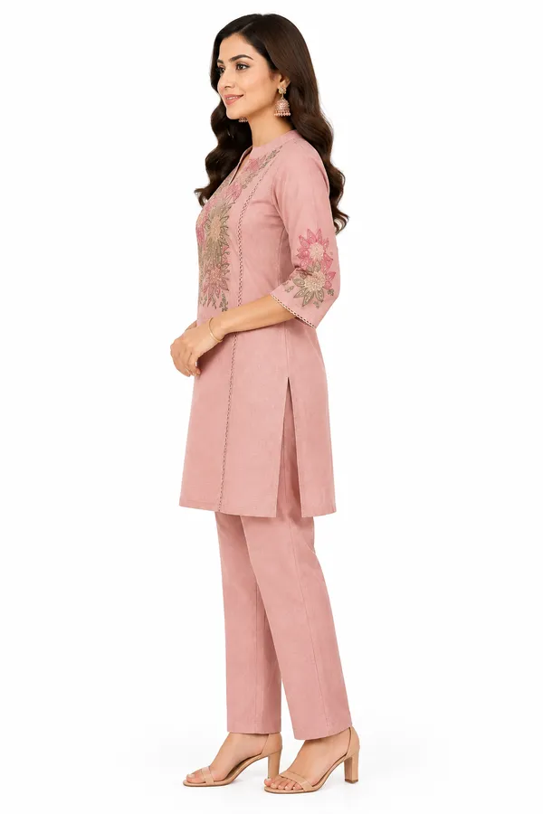 Dusty_Pink_Roman_Silk_Heavy__Knee_length_Co-Ord_Set_For_Women