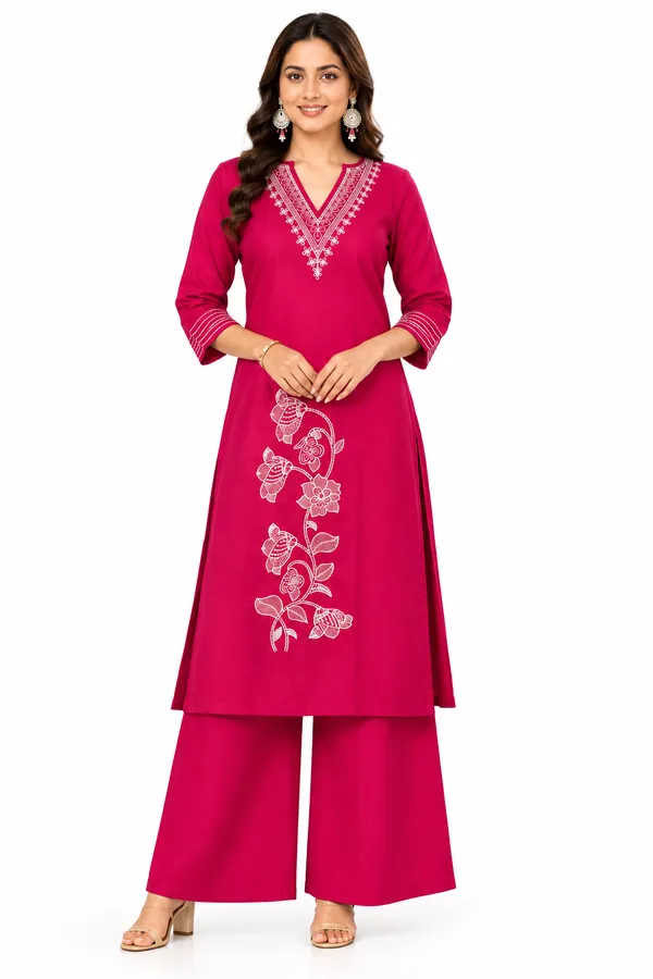 Rani_Pink_Dabu_Cotton__Knee_length_Co-Ord_Set_With_Palazzo_For_Women