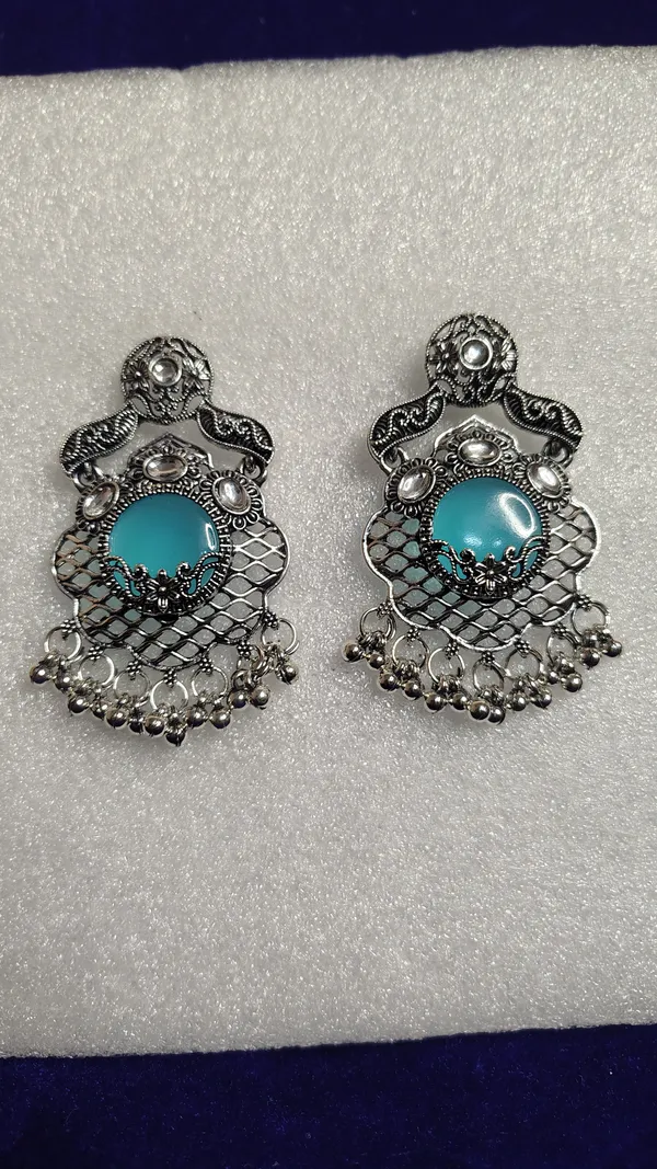 Turquoise_Oxidized_Filigree_Chandbali_Ghungroo_Earrings_For_Women
