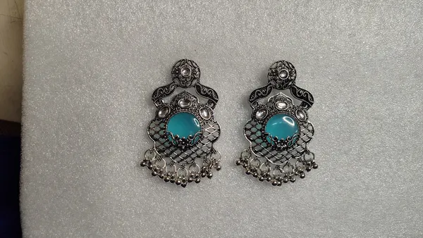 Turquoise_Oxidized_Filigree_Chandbali_Ghungroo_Earrings_For_Women