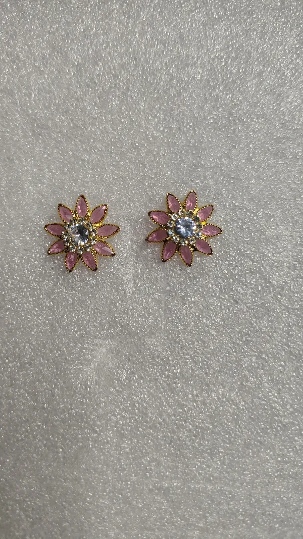 Pink_Crystal_Flower_Petal_Sunflower_Stud_Earrings_For_Women
