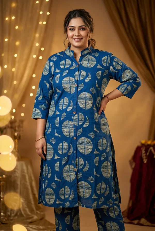 Royal_Blue_Rayon__Knee_length_Plus_Size_Co-Ord_Set_For_Women