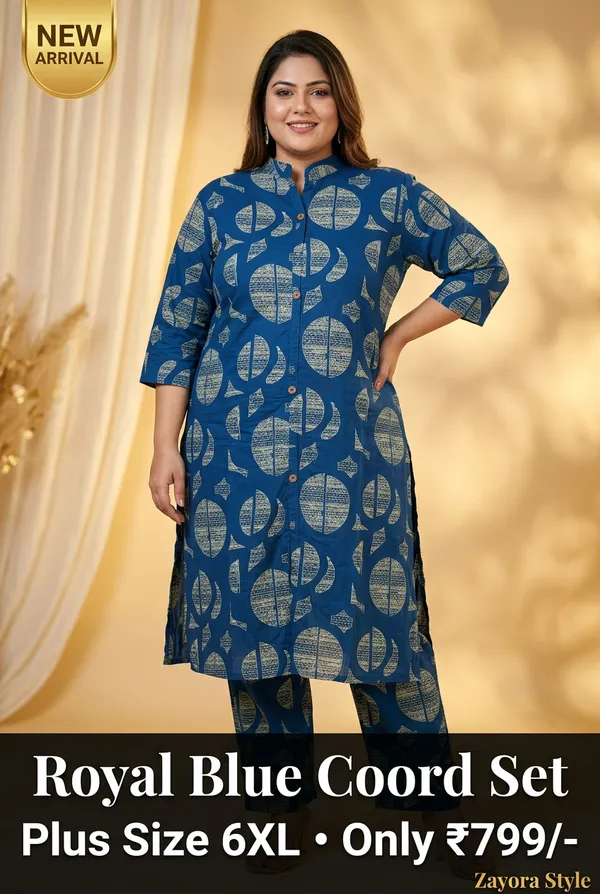 Royal_Blue_Rayon__Knee_length_Plus_Size_Co-Ord_Set_For_Women