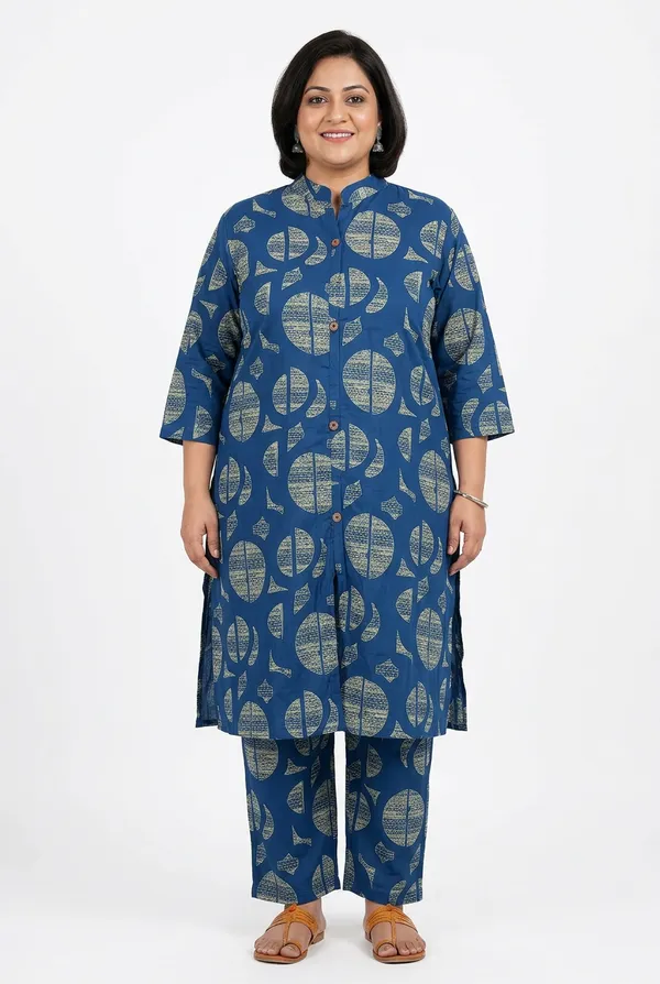 Royal_Blue_Rayon__Knee_length_Plus_Size_Co-Ord_Set_For_Women