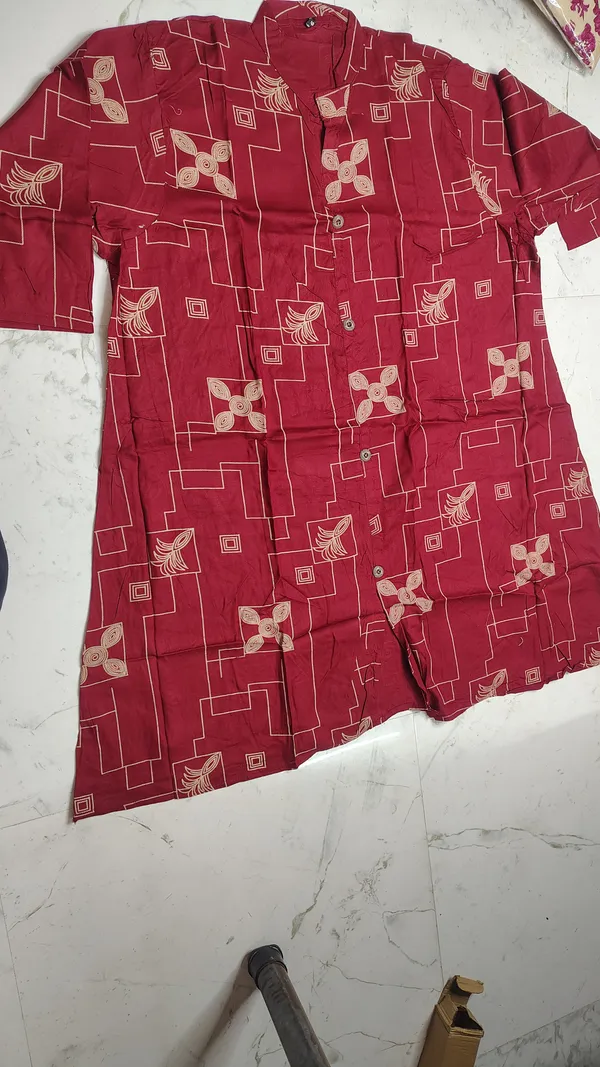 Red_Rayon_Printed__Knee_length_Co-Ord_Set_For_Women
