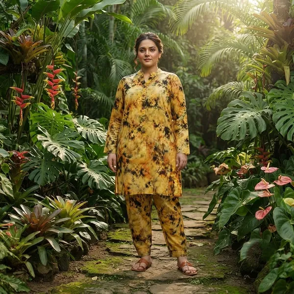 Yellow_Rayon_Printed__Knee_length_Co-Ord_Set_For_Women