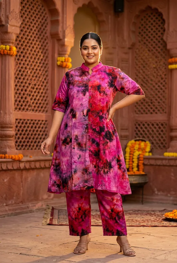 Pink_Rayon_Tie__Knee_length_Co-Ord_Set_For_Women