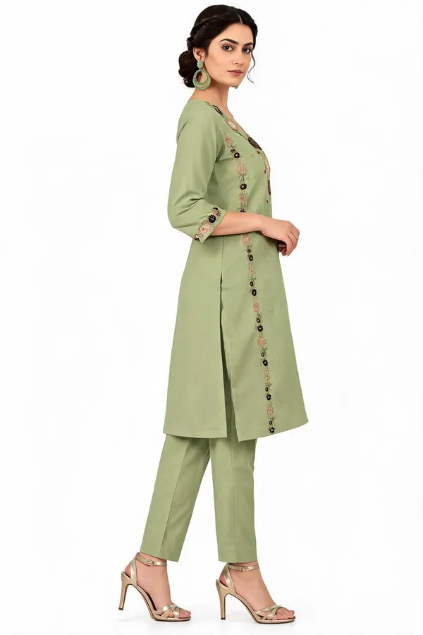 Sage_Green_Roman_Silk__Knee_length_Co-Ord_Set_For_Women