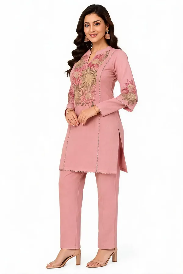Dusty_Pink_Roman_Silk_Heavy__Knee_length_Co-Ord_Set_For_Women