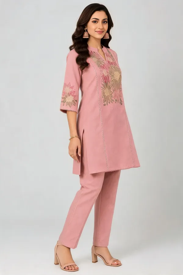 Dusty_Pink_Roman_Silk_Heavy__Knee_length_Co-Ord_Set_For_Women