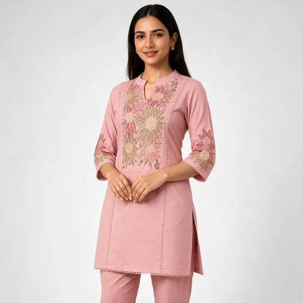 Dusty_Pink_Roman_Silk_Heavy__Knee_length_Co-Ord_Set_For_Women