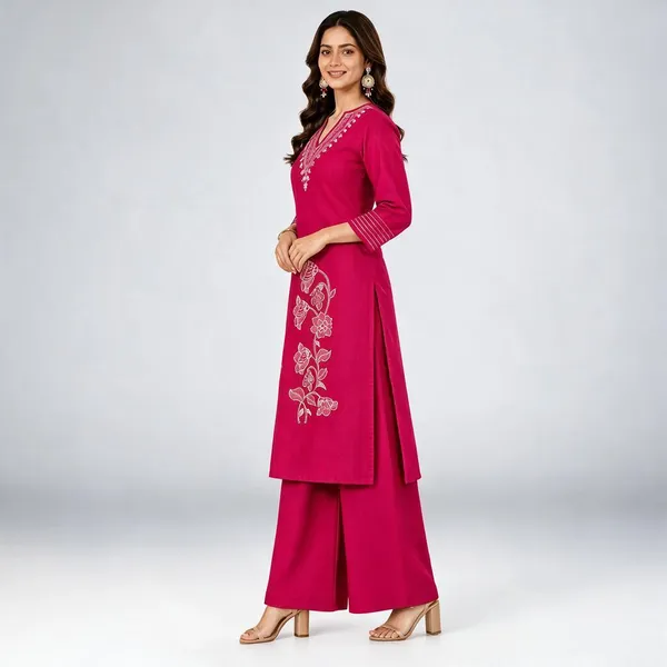 Rani_Pink_Dabu_Cotton__Knee_length_Co-Ord_Set_With_Palazzo_For_Women