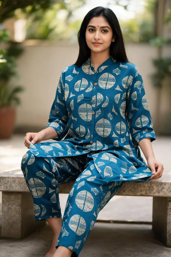 Blue_Rayon_Printed__Knee_length_Co-Ord_Set_For_Women