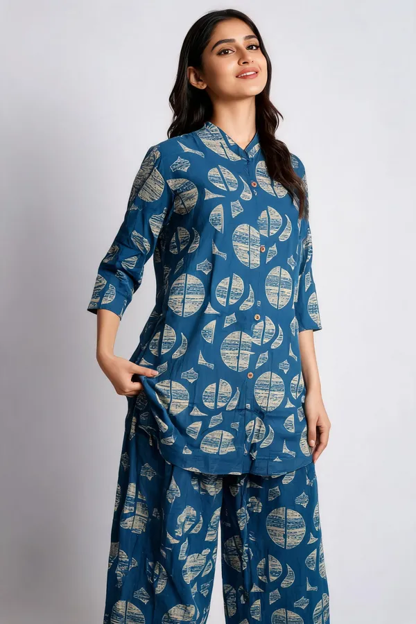 Blue_Rayon_Printed__Knee_length_Co-Ord_Set_For_Women