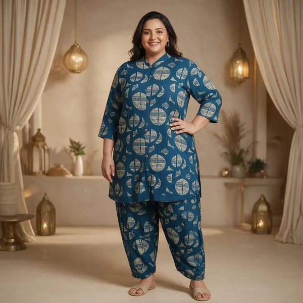 Blue_Rayon_Printed__Knee_length_Co-Ord_Set_For_Women