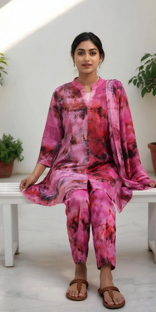 Pink_Rayon_Tie__Knee_length_Co-Ord_Set_For_Women